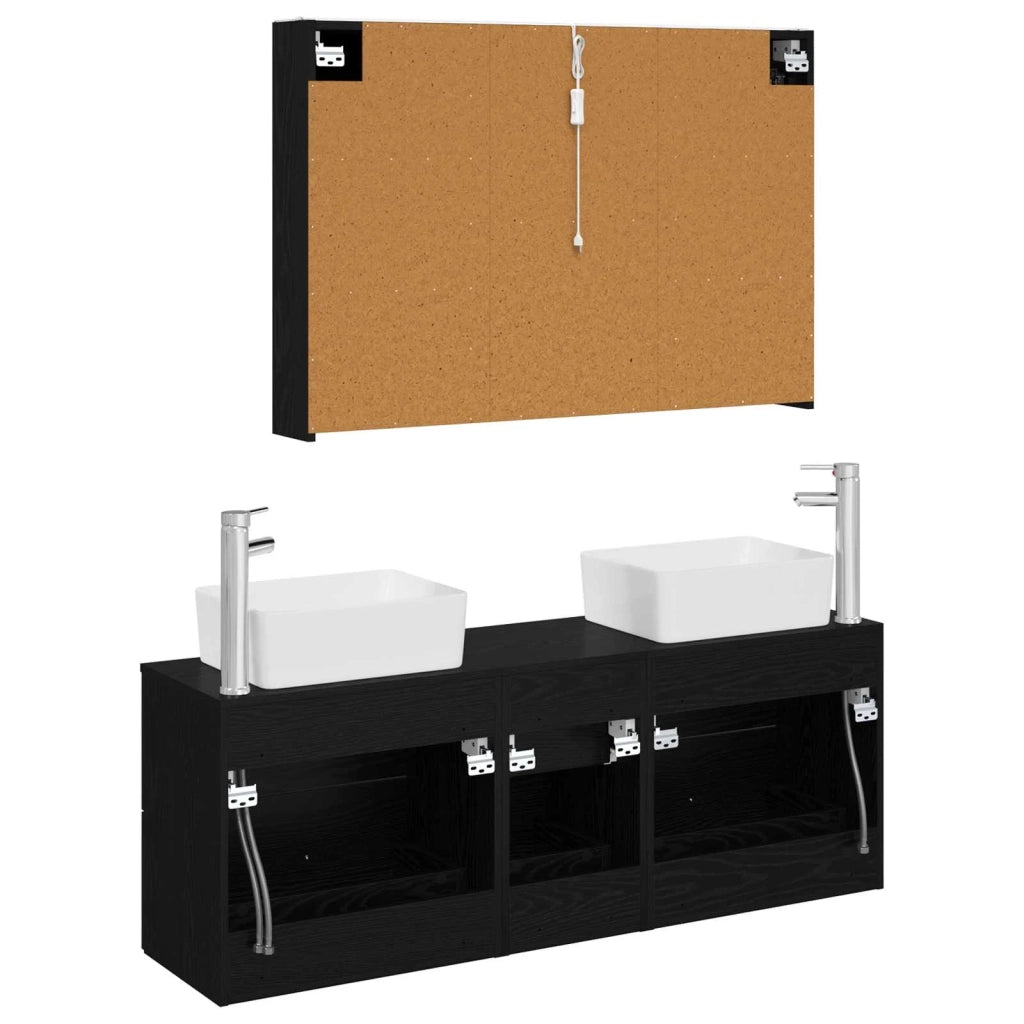 Set di mobili per il bagno 4 pcs Rovere Nero 3406864
