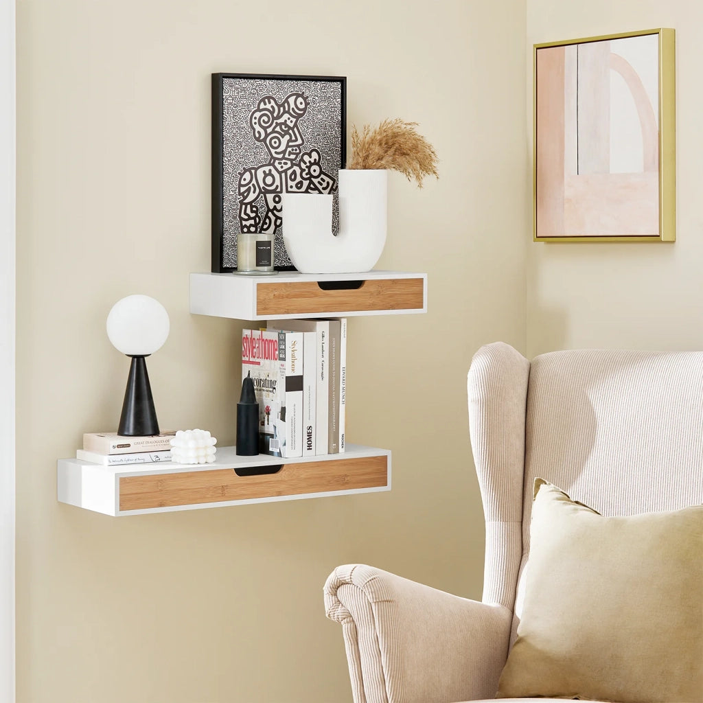 Mensola Da Muro Libreria Mensola Con Cassetto Bianco 40 x 24 x 8 cm FRG92-WN