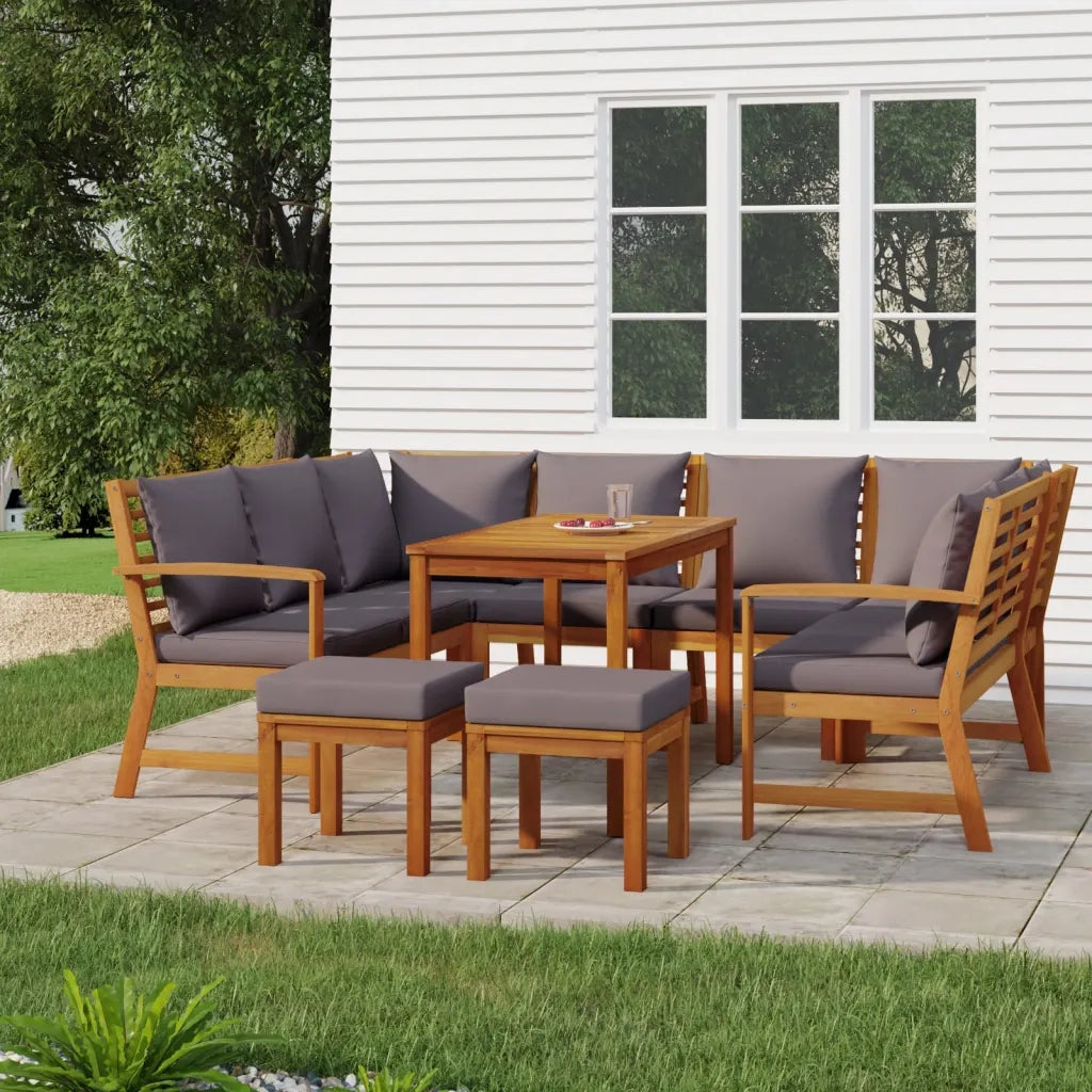 Set da Pranzo da Giardino 9pz con Cuscini Legno Massello Acacia 3154977