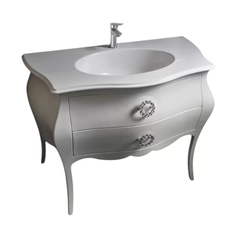 Mobile bagno 2 cassetti bombato legno shabby bianco 108x55x82 (1370) - Mobili 2G