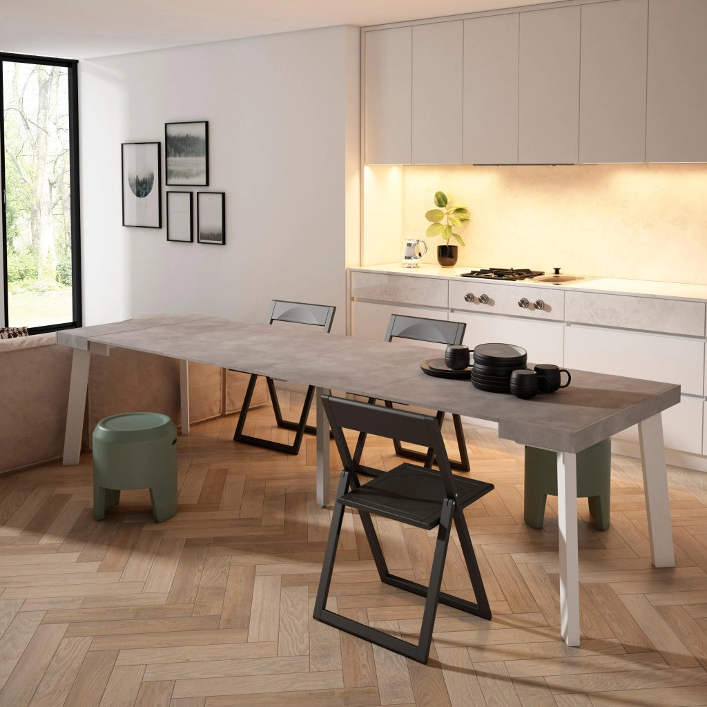 Consolle allungabile, 302x90x73cm, Per 14 persone, Gambe in legno, grigio cemento RF3105
