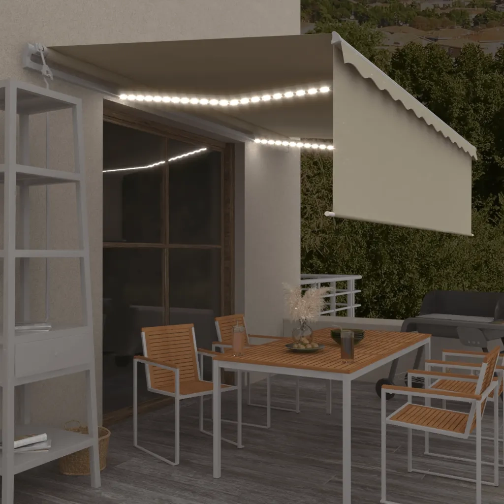 Tenda Automatica con Parasole Sensore Vento e LED 5x3 m Crema 3069352