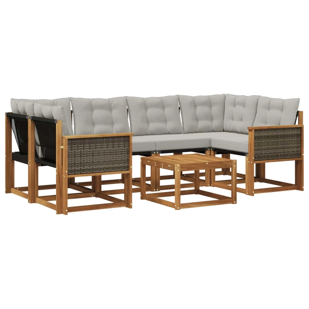 Set di divani da esterno 7 pz Naturale e Grigio Chiaro 3381803