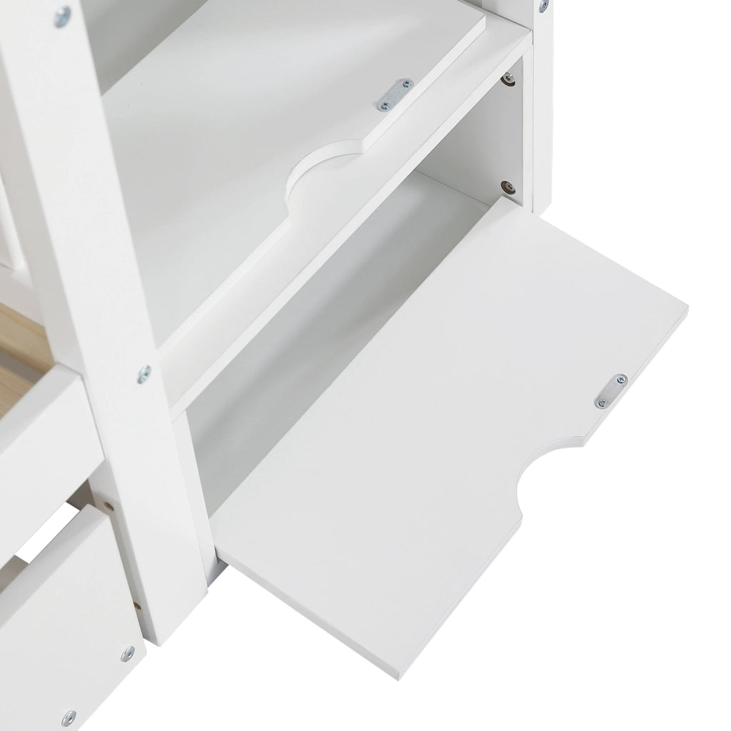 DESMIU Letto a castello con letto estraibile 90 × 200 cm 2 posti, con scala armadio e sponde, senza materasso, bianco