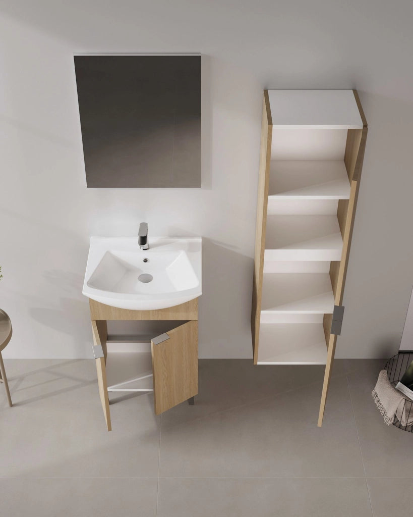Set mobile lavabo con specchio (2 pezzi) "Purus 55" - 55 x 2 x 83 cm - Rovere