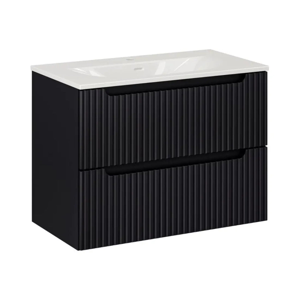 Set da bagno VANO 80cm: mobiletto sottolavabo con cassetti scanalati verticalmente + lavabo incassato bianco