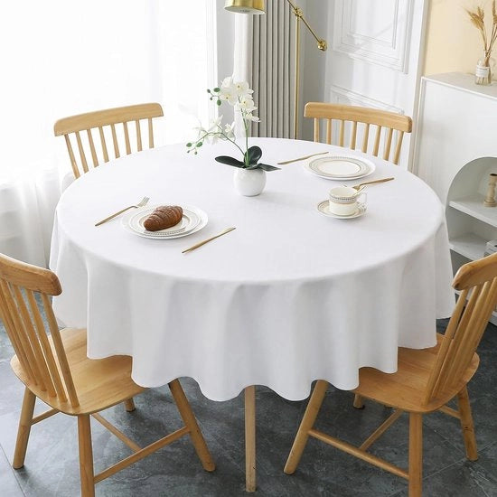 Tavolo Rond Copertina da Tavolo Φ120cm, Aspetto Lino Bianco Copertine da Tavolo Lavabili da Polyester Impermeabili con Effetto Lotus, Resistenti ai Danni per Salotto, Cucina, Balcone, Giardino