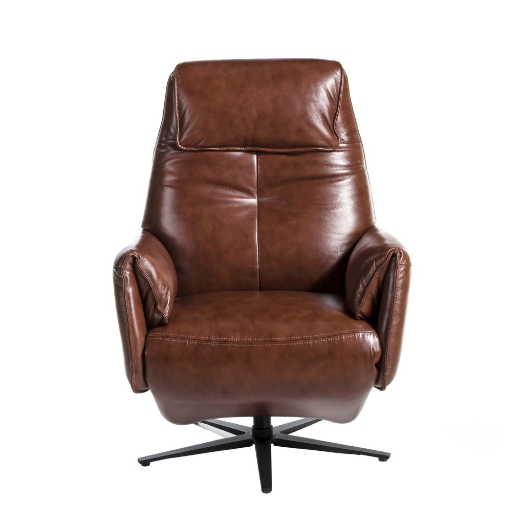 Poltrona girevole in pelle marrone cioccolato