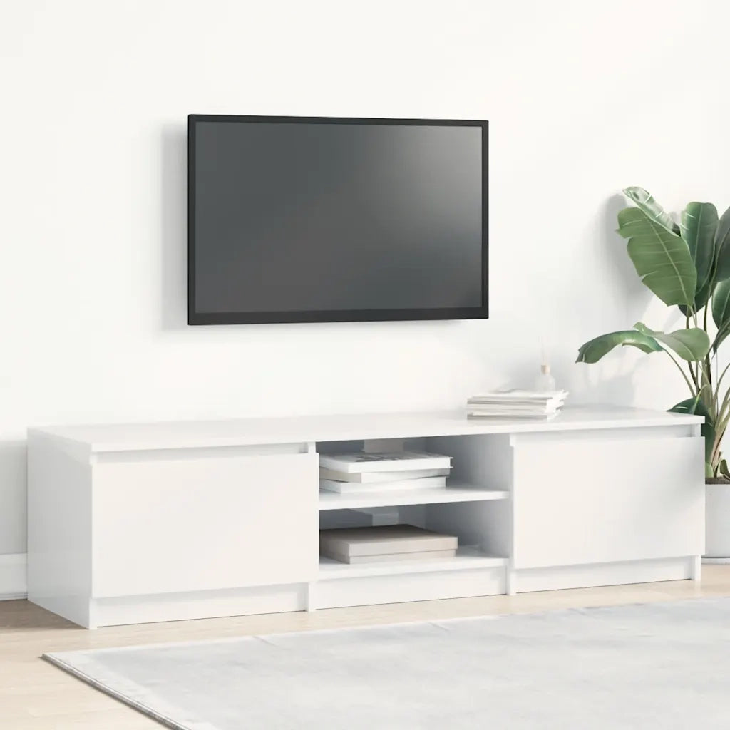 Mobile Porta TV Bianco Lucido 140x40x35,5 cm Legno Multistrato 800654