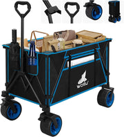 Carrello Pieghevole con Ruote da Spiaggia, Carrello da Giardino, Campeggio, Viaggio, Spesa, Borsa di Trasporto, Oxford+Acciaio, Nero+Blu