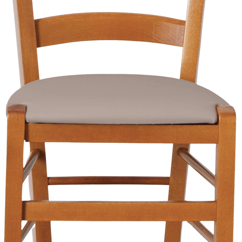 Sedia legno venezia ciliegio con seduta similpelle imbottita tortora