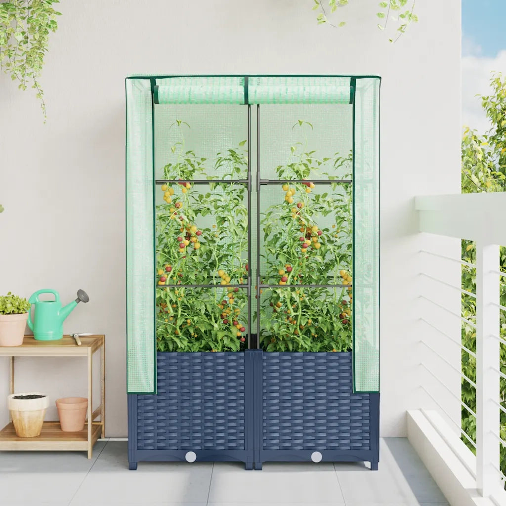 Fioriere | Cassetta per fiori | Letto Rialzato con Copertura Serra Effetto Rattan 80x40x138 cm