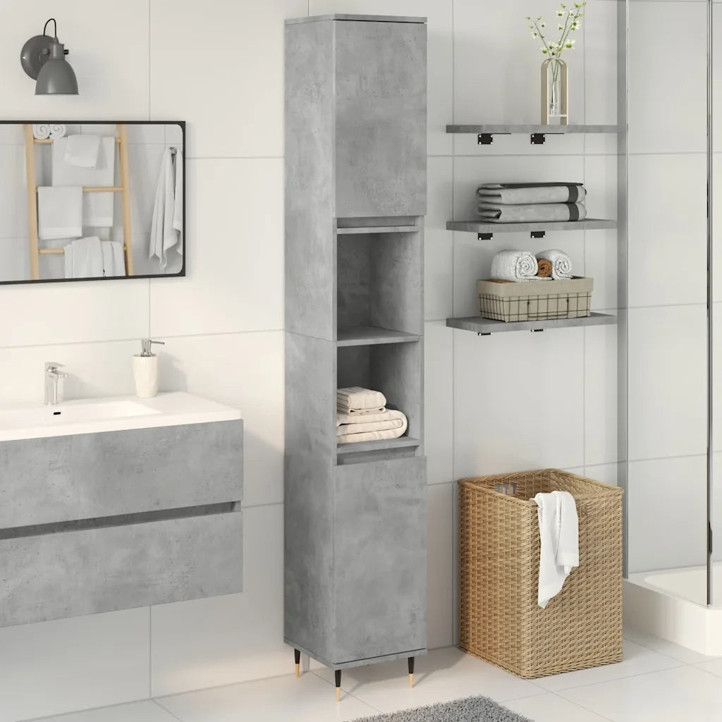 Armadietto Bagno Grigio Cemento 30x30x190 cm Legno Multistrato 857195