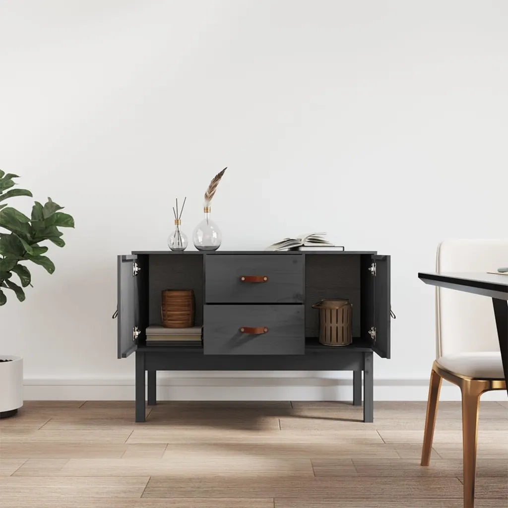 Credenza-Buffet-Armadio da cucina Grigia 110x40x78 cm in Legno Massello di Pino