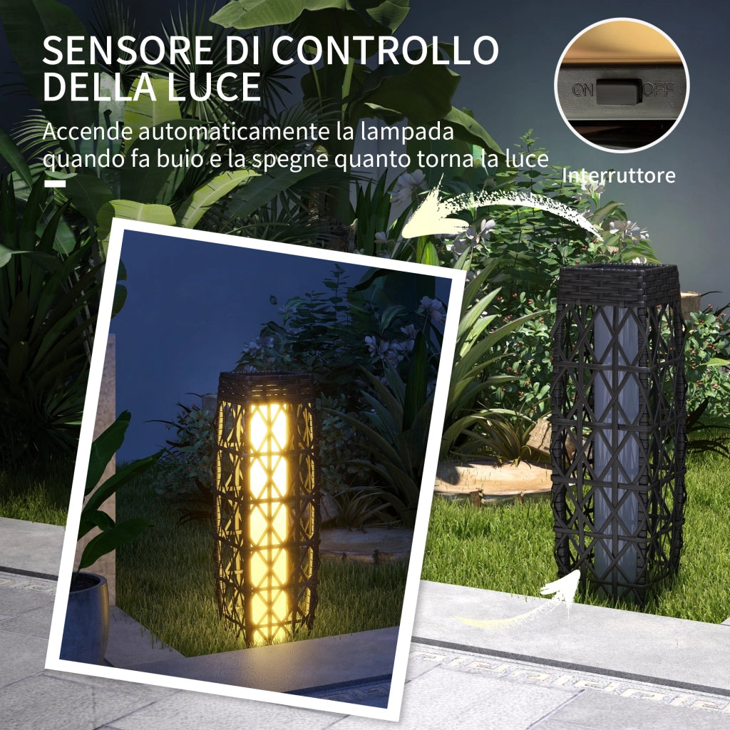 Lampada da Giardino Solare LED ¨C zephmum ¨C Acciaio e PE Rattan Grigio 20x20x68 cm