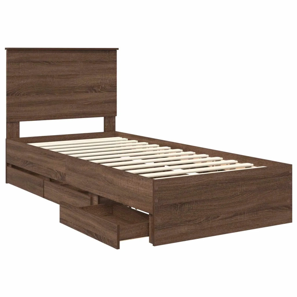 Struttura del letto con cassetto Rovere Marrone 75 x 190 cm