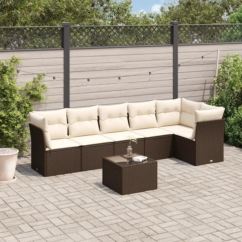 Set Divano da Giardino 7pz con Cuscini Marrone in Polyrattan 3217673