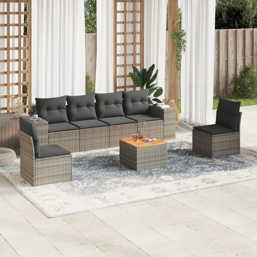 Set Divani da Giardino 7 pz | Set Salotto da Giardino con Cuscini Grigio in Polyrattan
