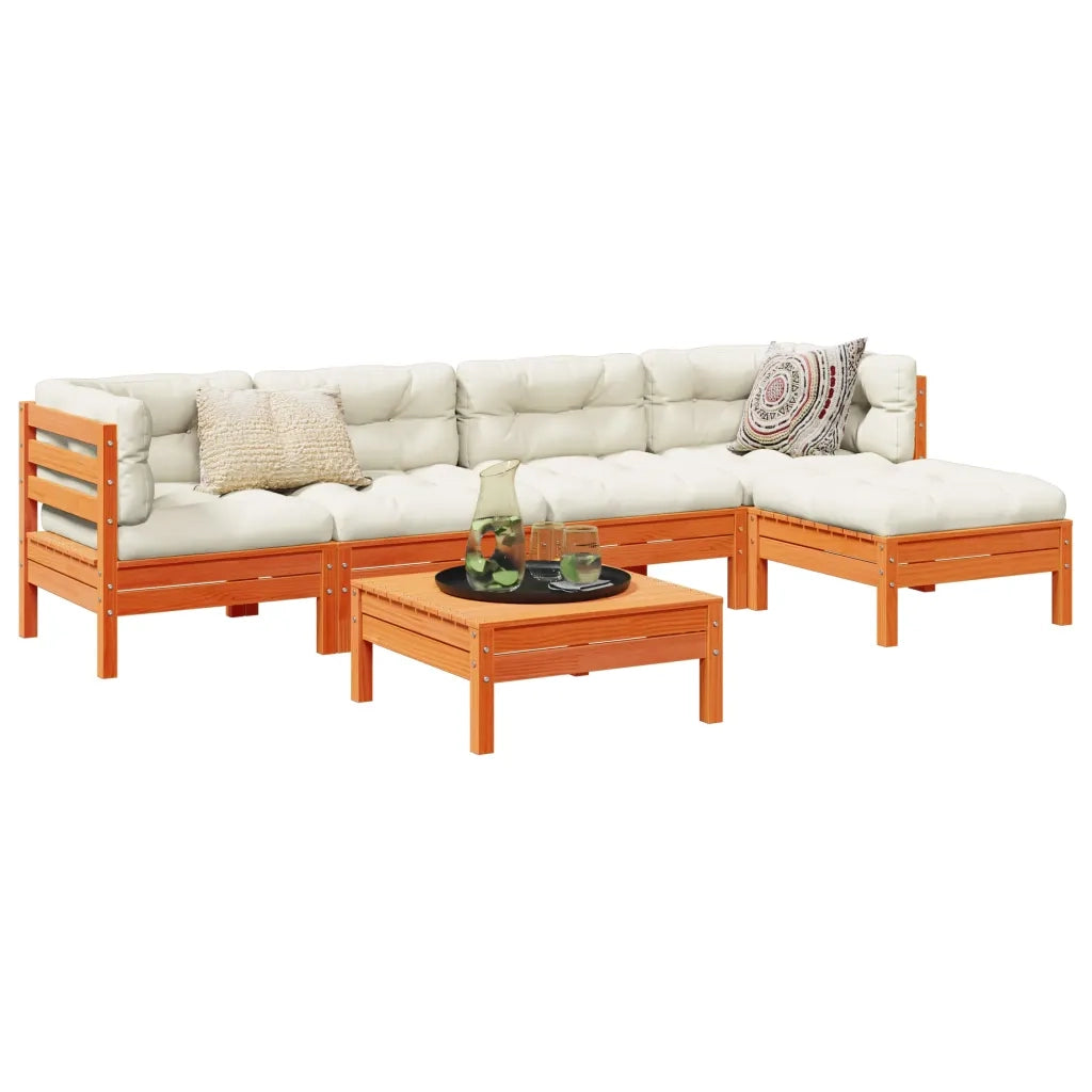 Set Divani Giardino 6pz con Cuscini Marrone Cera Massello Pino 3299405