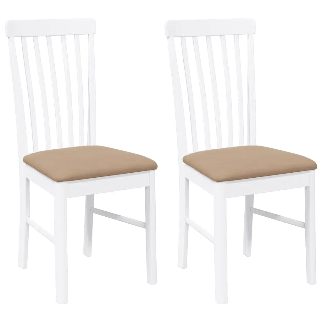 Sedie da Pranzo con Cuscini 2 pz Bianco Legno Massello di Hevea