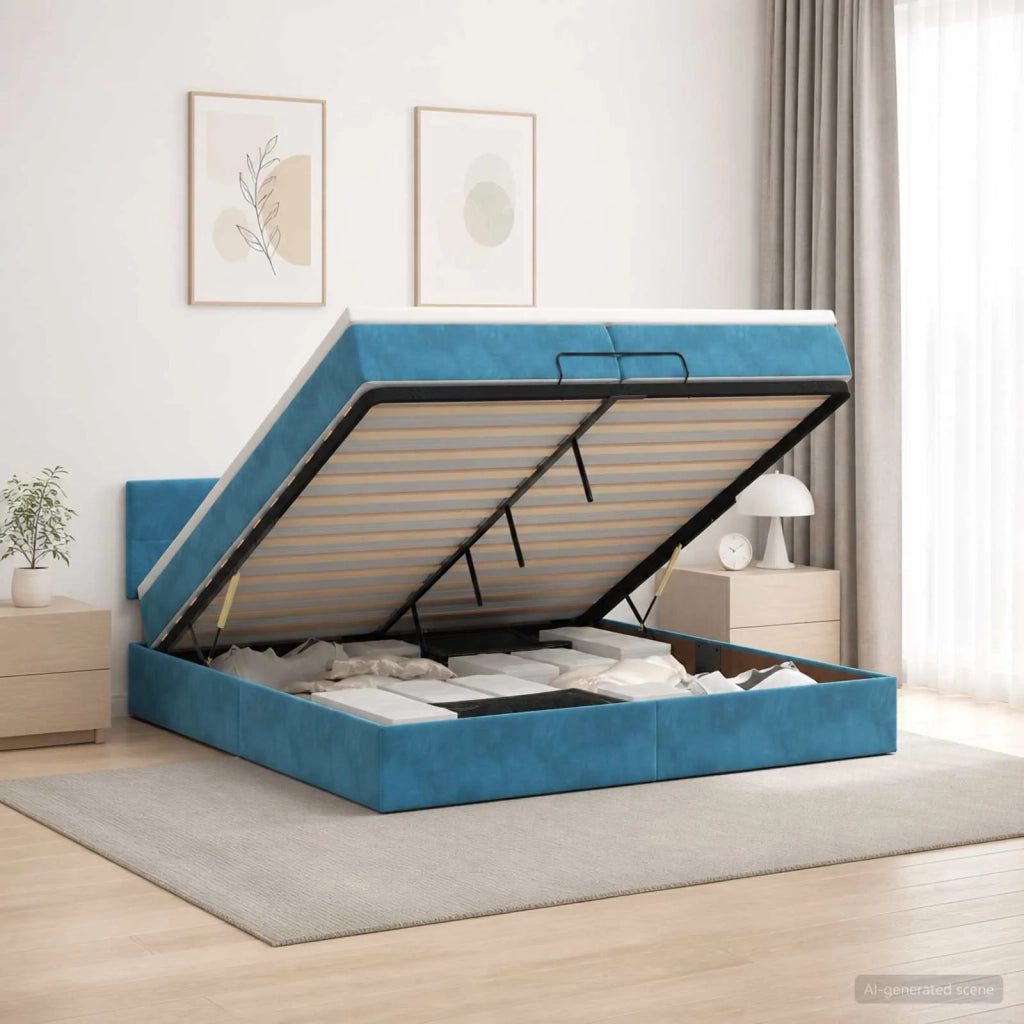 Letto Ottomano con Materasso e LED Blu scuro 200 x 200 cm 3457165