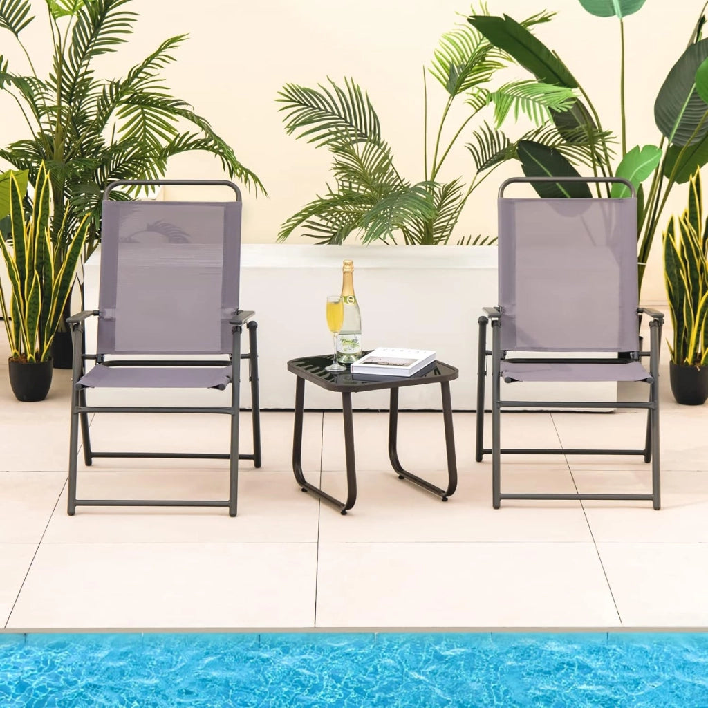 Set di 2 Sedie Pieghevoli da Esterno, Sedie da Pranzo Salvaspazio per Patio con Braccioli e Schienale, Telaio Triangolare, Piedini di Supporto, Sedie da Giardino Portata 150 kg