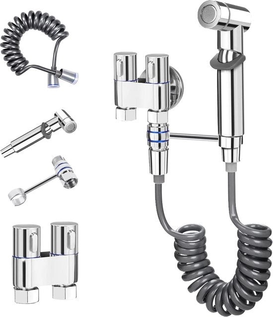 Bidet con sferbutoio con contenitore e dispenser - 15m tubo - Acciaio - Pulizia bagno - Disinfettante per animali di casa