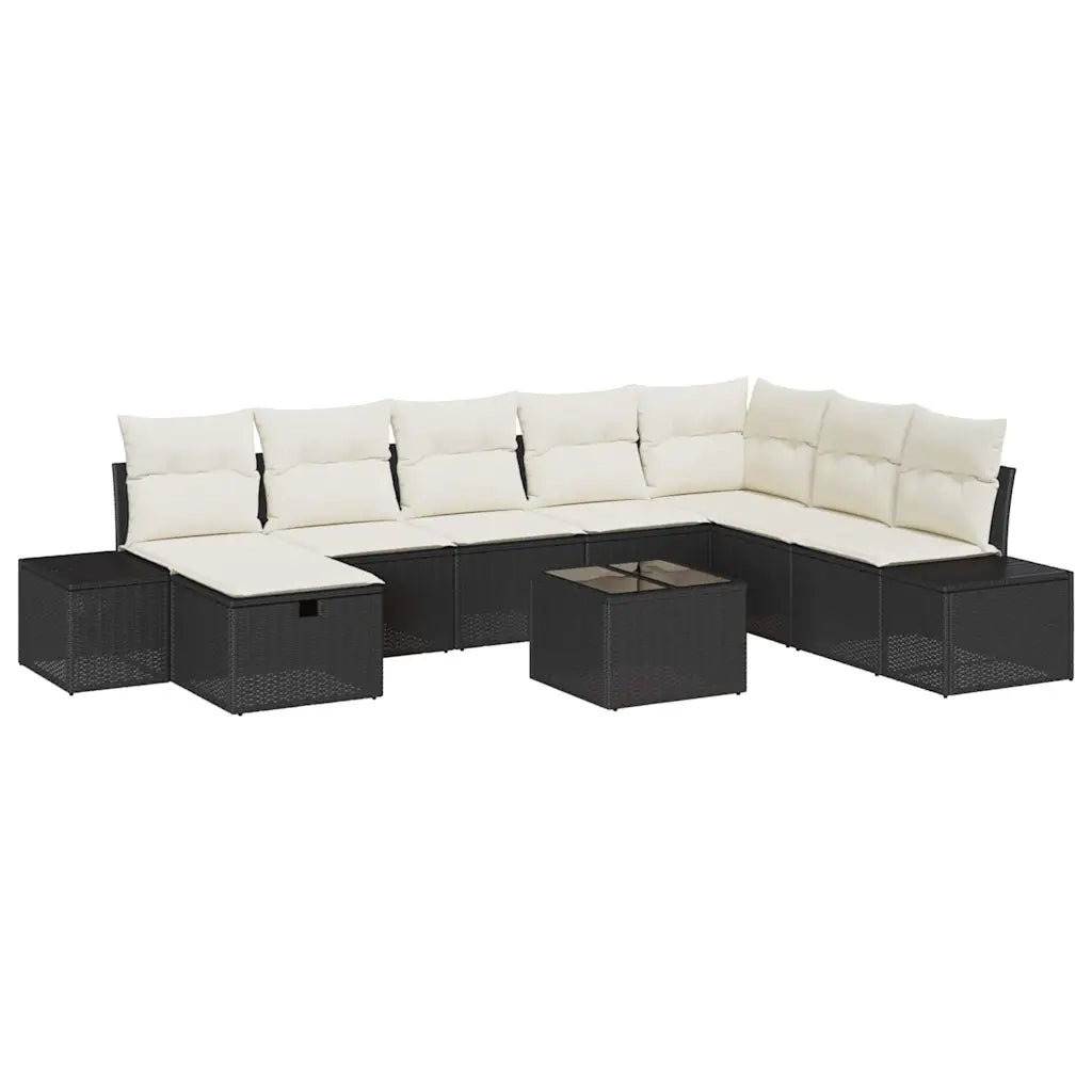 Set Divano da Giardino con cuscino 9 pcs Nero Poly Rattan
