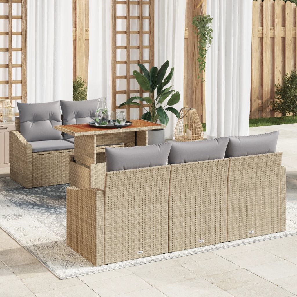 Set da Giardino 6 Pezzi con Cuscini Beige in Rattan Sintetico