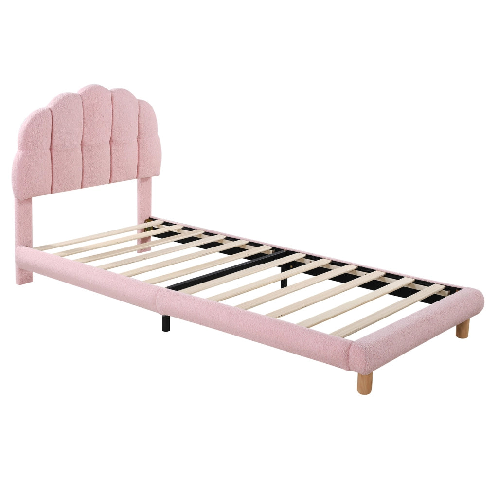 Letto singolo 90x200 cm con testiera regolabile; boucl茅; rosa