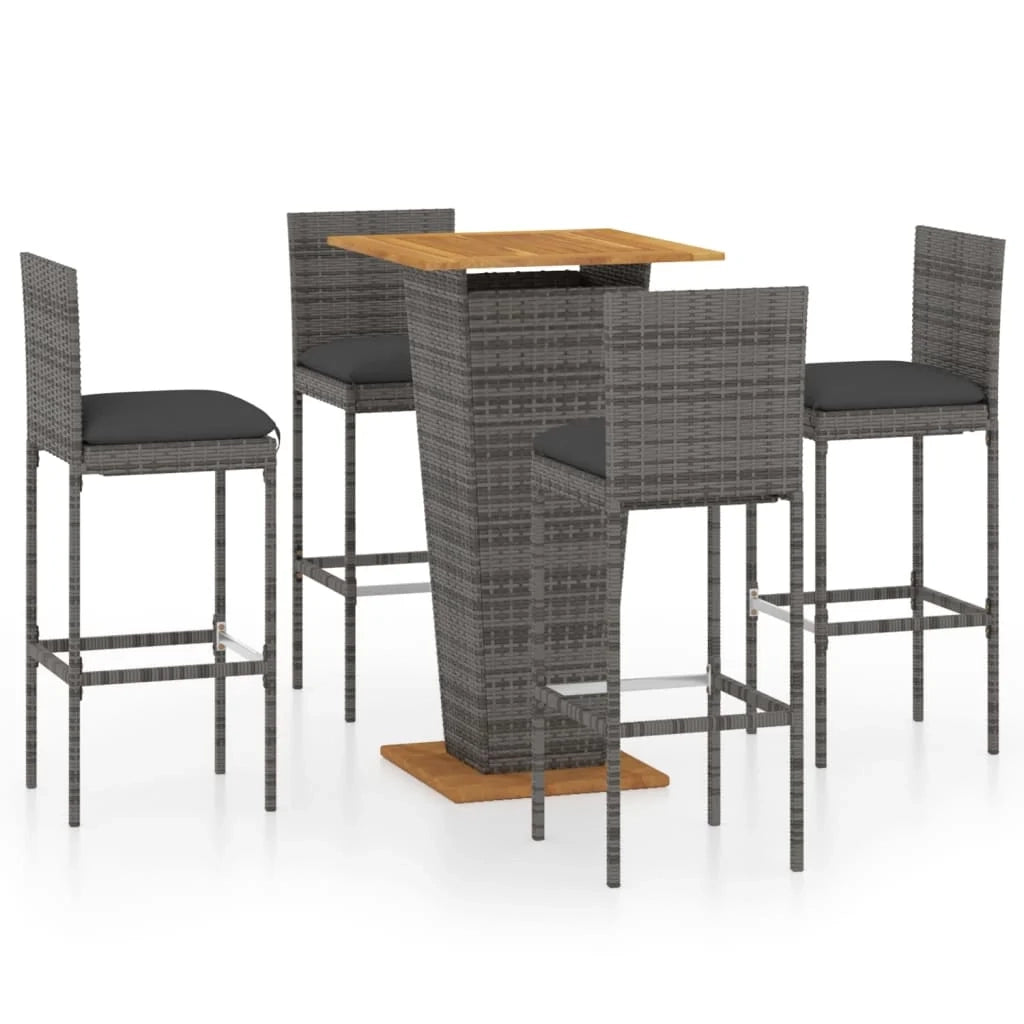 Set da bar da giardino a 5 pz con cuscini in polyrattan grigio 02_0013398