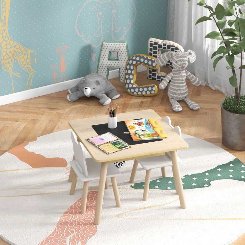 Set Tavolino Multifunzione e 2 Sedie per Bambini Orsetto Colore Legno