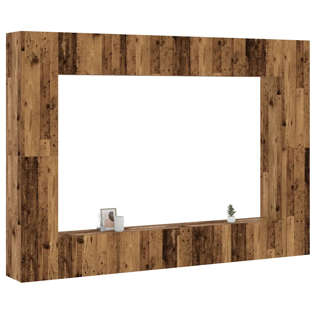 Set Mobile TV 8 pz Montato a Parete Legno Antico in Truciolato 3328977