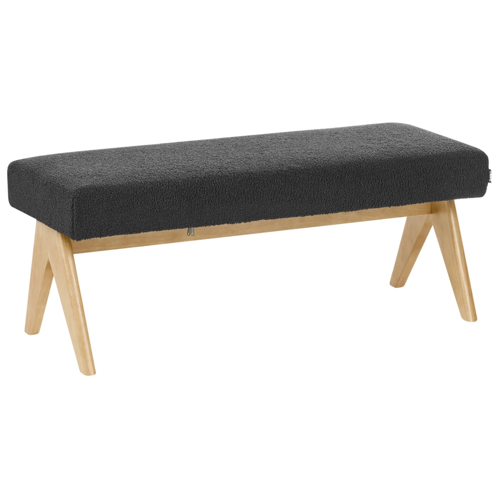 Panca Boucle nero e marrone chiaro con gambe in legno imbottite Panca per corridoio e panca da letto