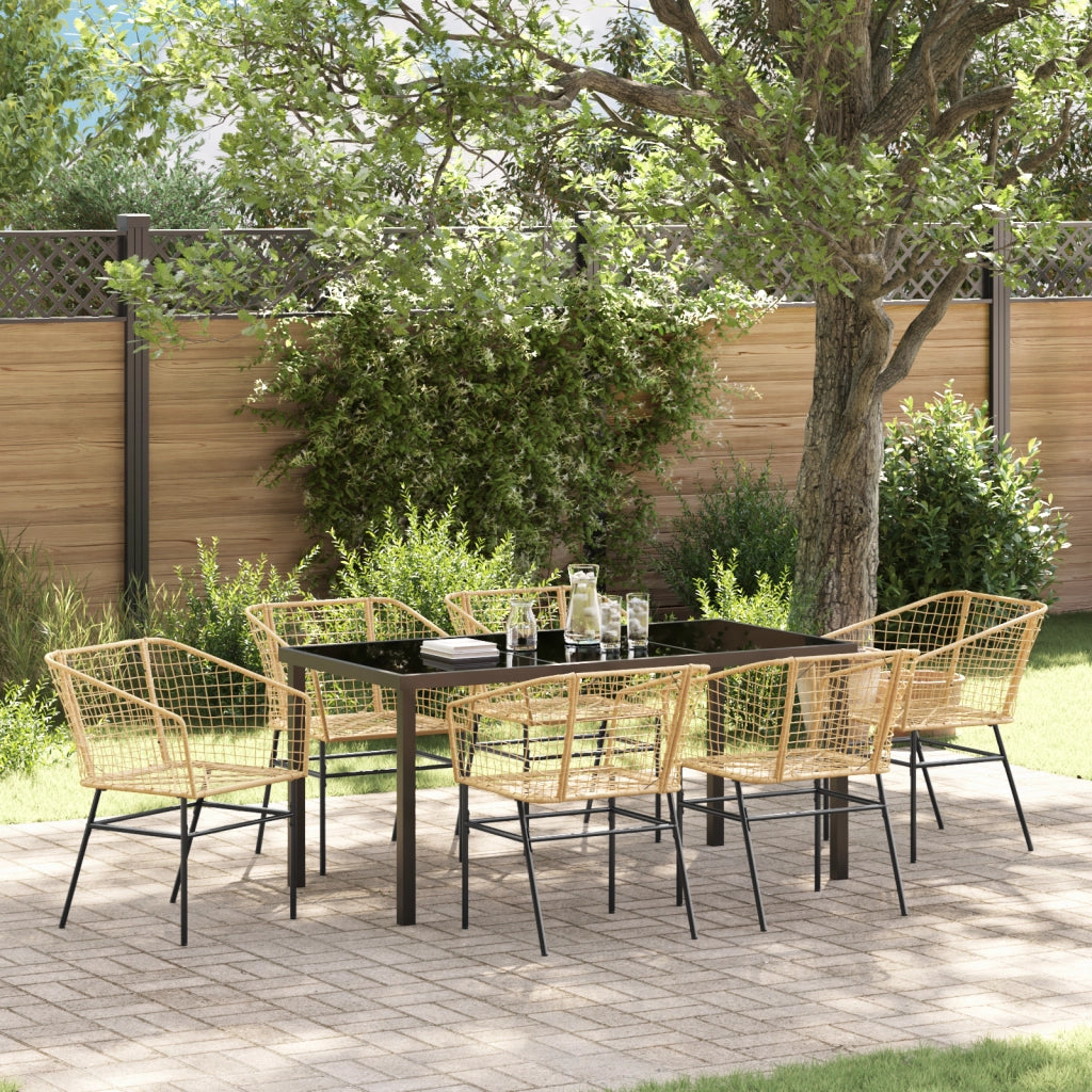 Set da Pranzo da Giardino in 7 pezzi Rattan Poli Marrone