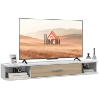 Mobile TV da Parete per TV fino a 50 Pollici con Scomparti Aperti e Armadio con Anta Ribaltabile, Bianco