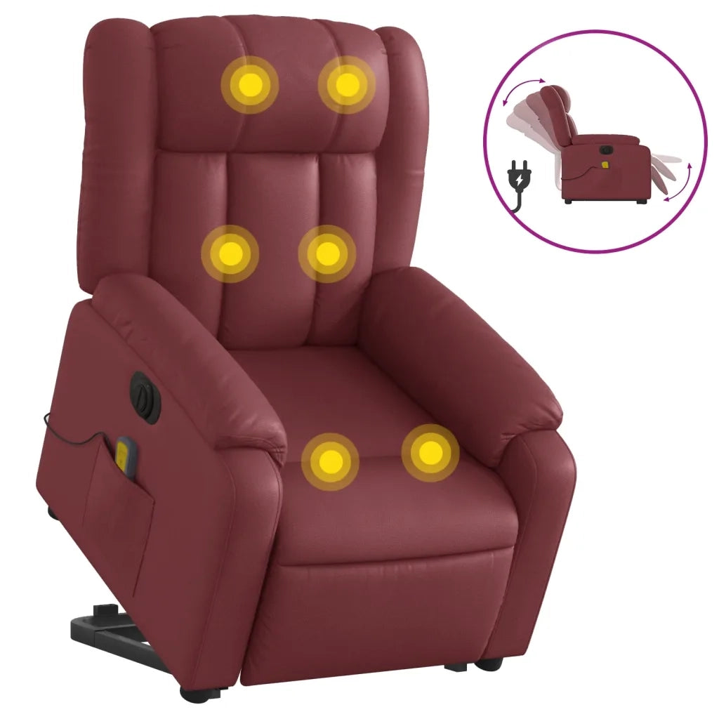 Poltrona Alzapersona Reclinabile Rosso Vino in Similpelle 3205289