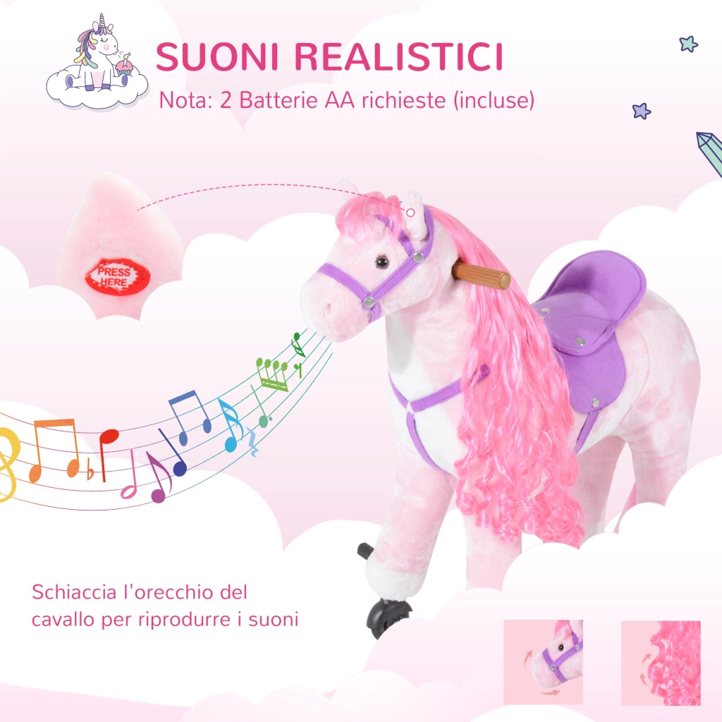 Cavallo a Dondolo con Rotelle e Suoni ¨C Xylo ¨C Rosa, 65x28x75 cm, 2+ Anni