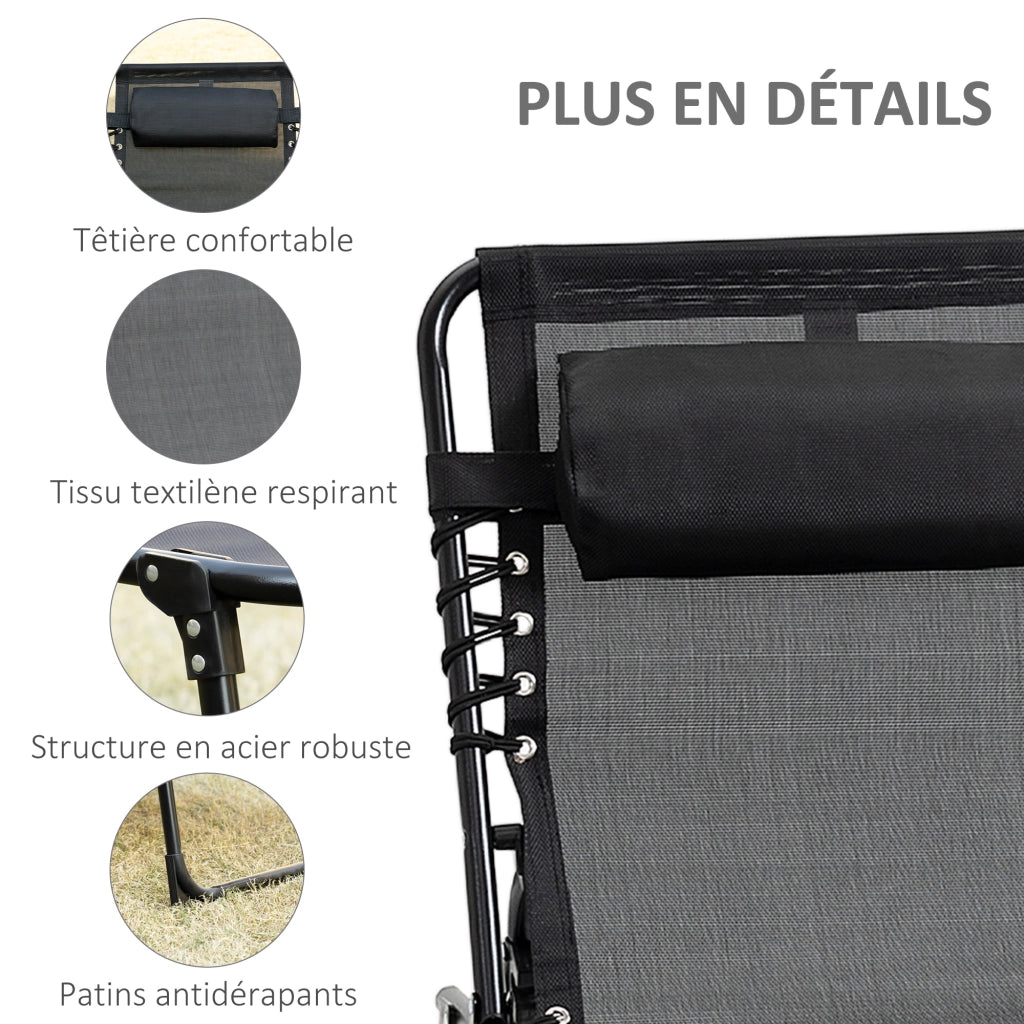 Chaise longue reclinabile ¨C zephmum ¨C nero 189x58x30 cm