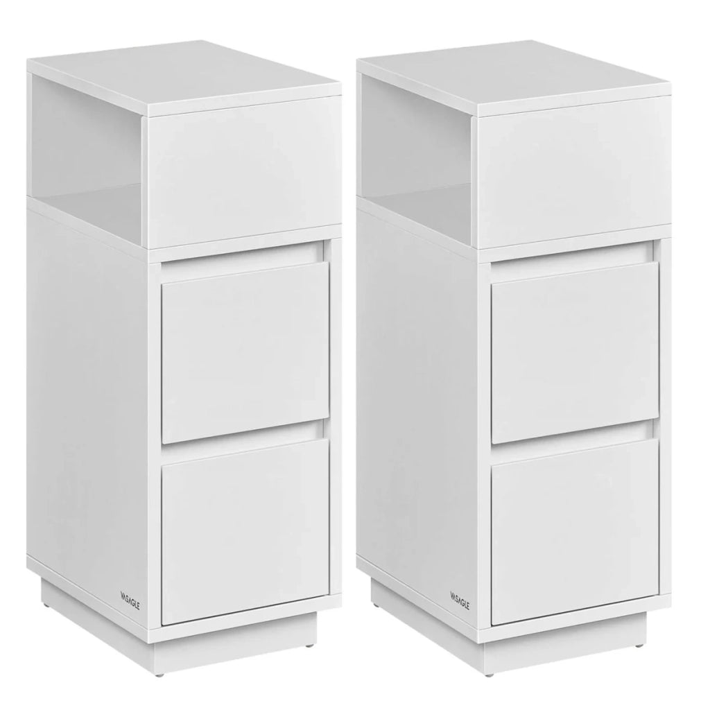 Comodini stretti set di 2 comodini con 2 cassetti e un vano aperto montaggio a sinistra o a destra per camera da letto/soggiorno bianco 12_0007691