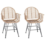 Sedia da pranzo 2 pz | Sedie da cucina Rattan e Ferro Naturale 57 x 55 x 85 cm