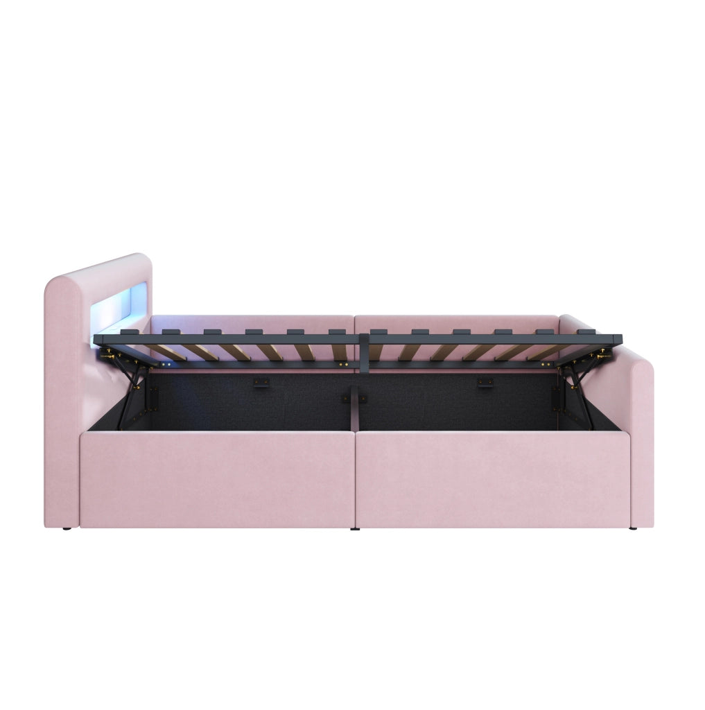 Letto imbottito per bambini 90x200 cm con LED, USB e contenitore idraulico