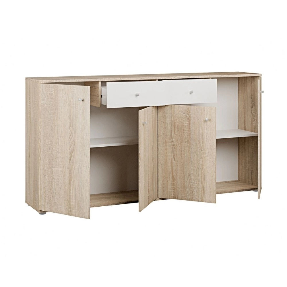 Madia Nilo con 4 ante e 2 cassetti in rovere e bianco 159 cm