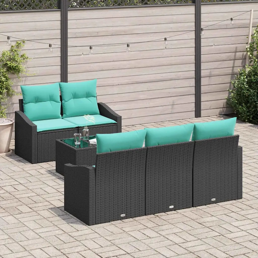 Set di divani con cuscino 6 pcs Nero e Turchese polyrattan
