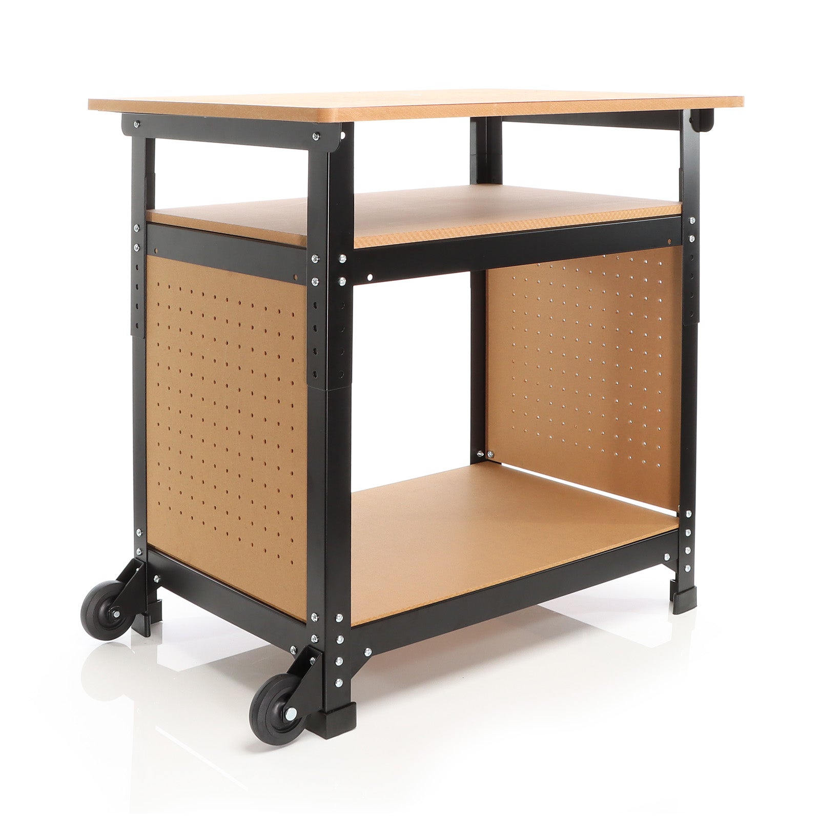 Banco da lavoro portatile 68x50x66-82 cm Tavolo da lavoro con altezza regolabile e 2 ripiani