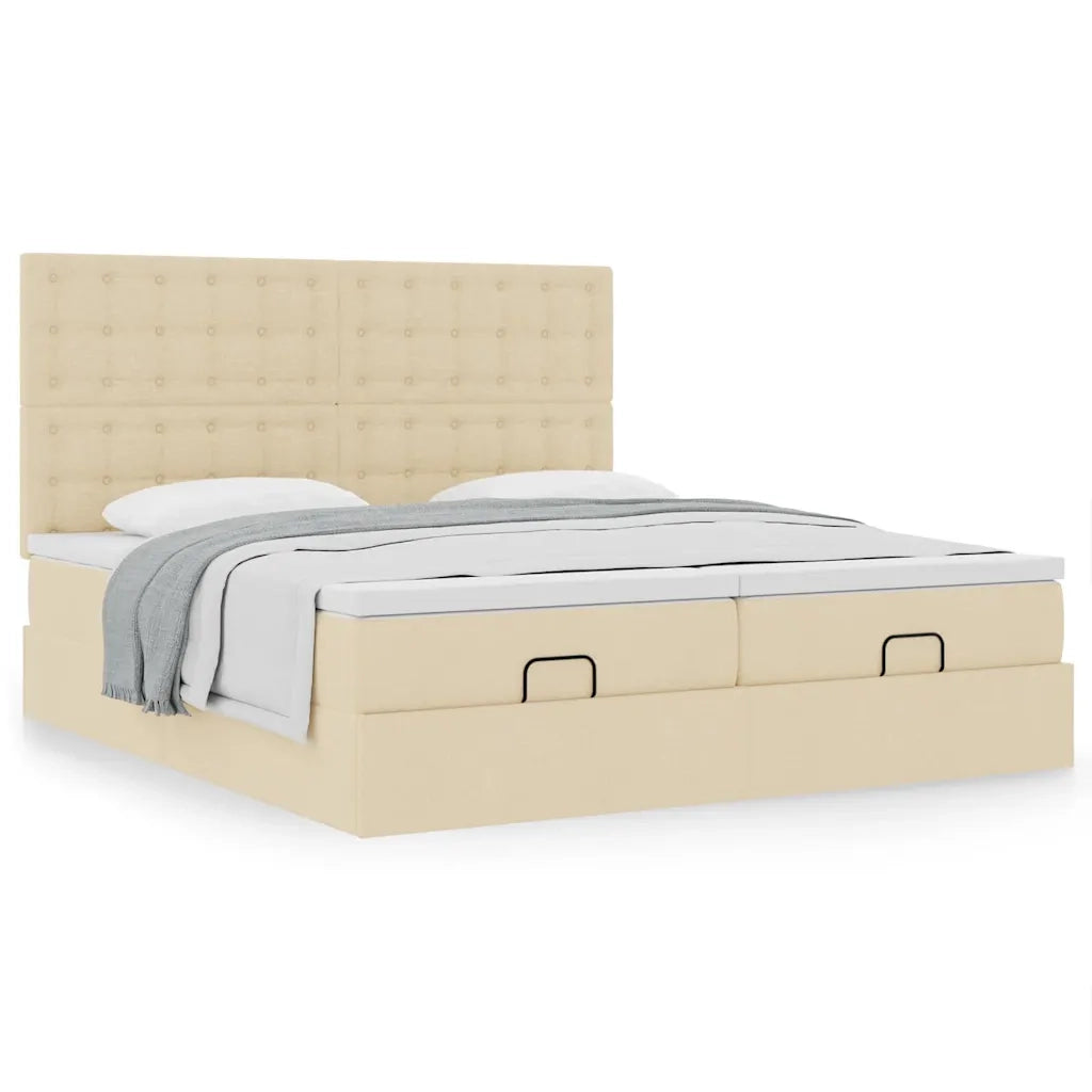 Struttura Letto Pouf con Materassi Crema 200x200 cm in Tessuto 3313746