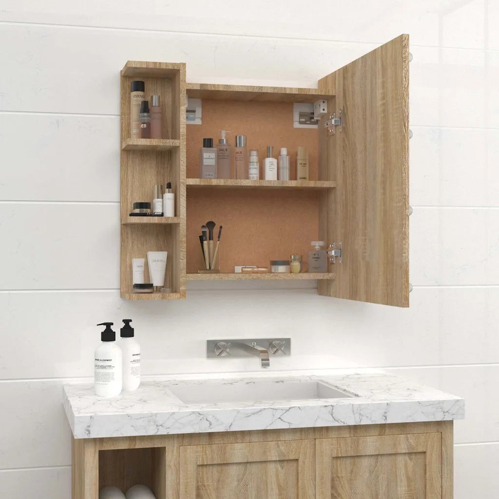 Mobile a Specchio con LED-Armadietto a Specchio Rovere Sonoma 70x16,5x60 cm
