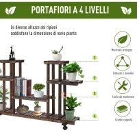 Scaffale Portafiori a 4 Livelli, Fioriera da Esterno e Interno in Legno con 4 Ruote, 123.5 x 33 x 80cm