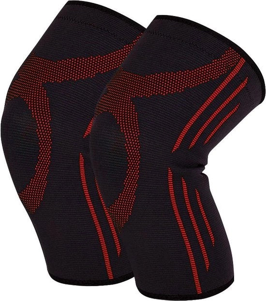 Sostegno Sportivo Articolazione Ginocchio Con Compressione - Protezione Ginocchio per Artrite e Riparazione di Lesioni - Nero + Rosso.
