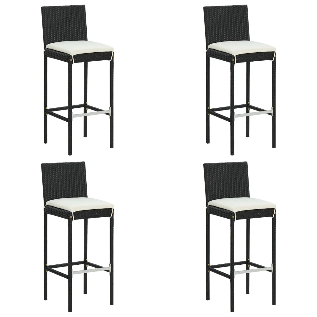 Set da bar da giardino 5 pezzi e cuscini in resina intrecciata nera 02_0014504